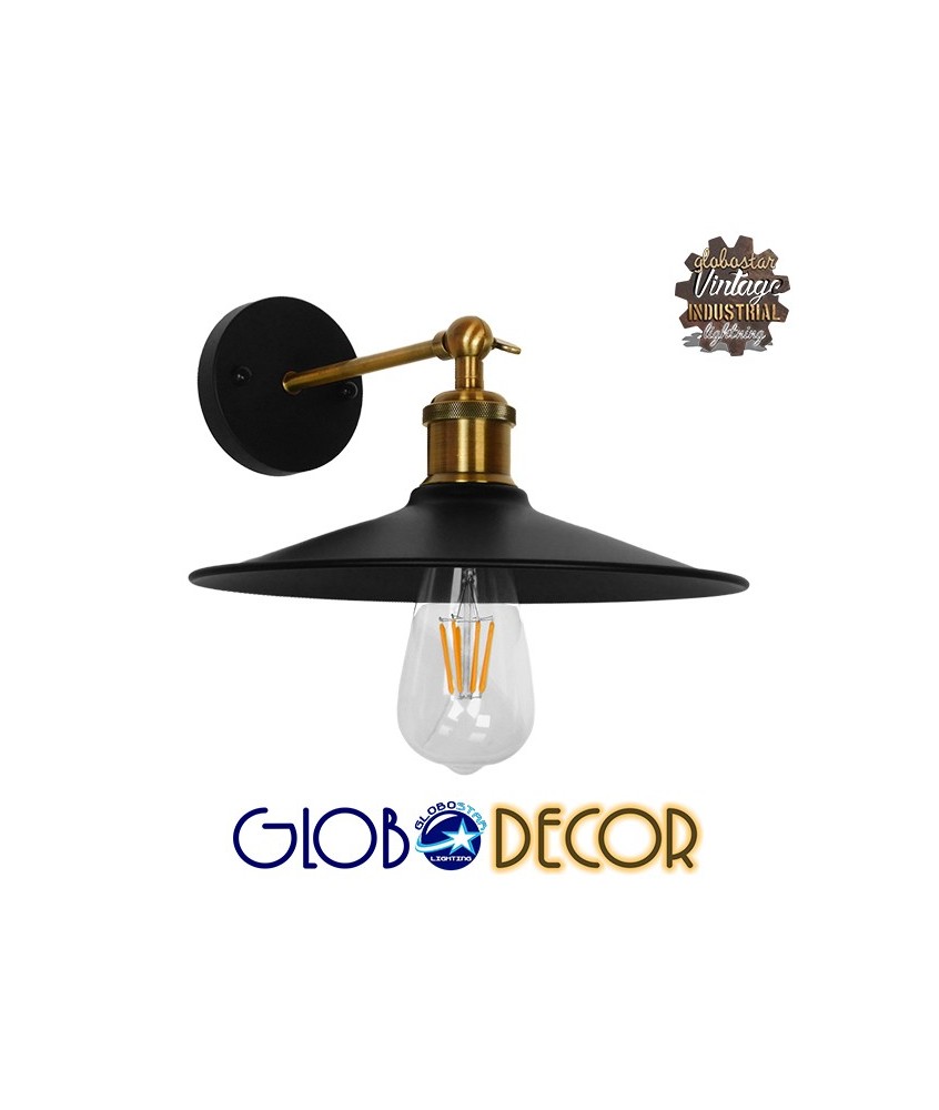 GLOBOSTAR® MINIMALL 01039 Vintage Φωτιστικό Τοίχου - Απλίκα με Ντουί 1 x E27 AC 220-240V IP20 - Μαύρο & Χρυσό - Μ22 x Π39 x Υ18cm